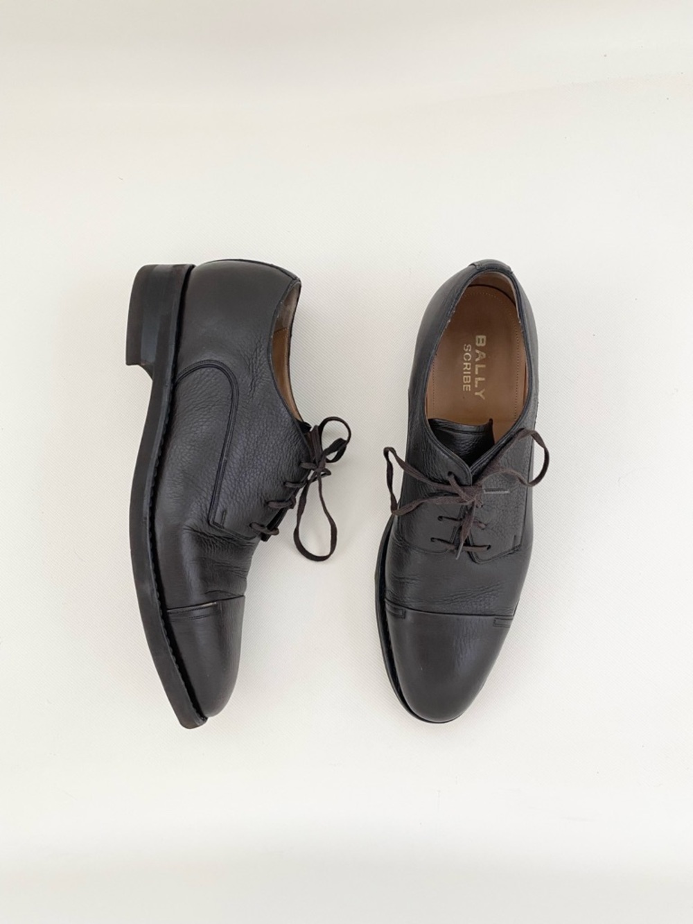 Bally Black Leather Cap-Toe Derby Shoes